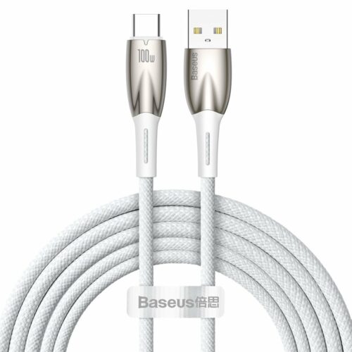 Кабел Baseus Glimmer Series CADH000602, от USB-A(м) към USB-C(м), 2m, 100W, бял Намаления и отстъпки ЧеренПетък