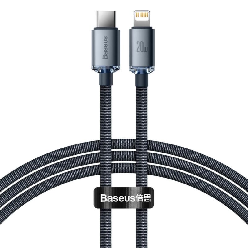 Кабел Baseus Crystal Shine USB-C to Lightning Cable (CAJY000201), от USB C(м) към Lightning(м), 1.2m, 20W, черен Намаления и отстъпки ЧеренПетък 3