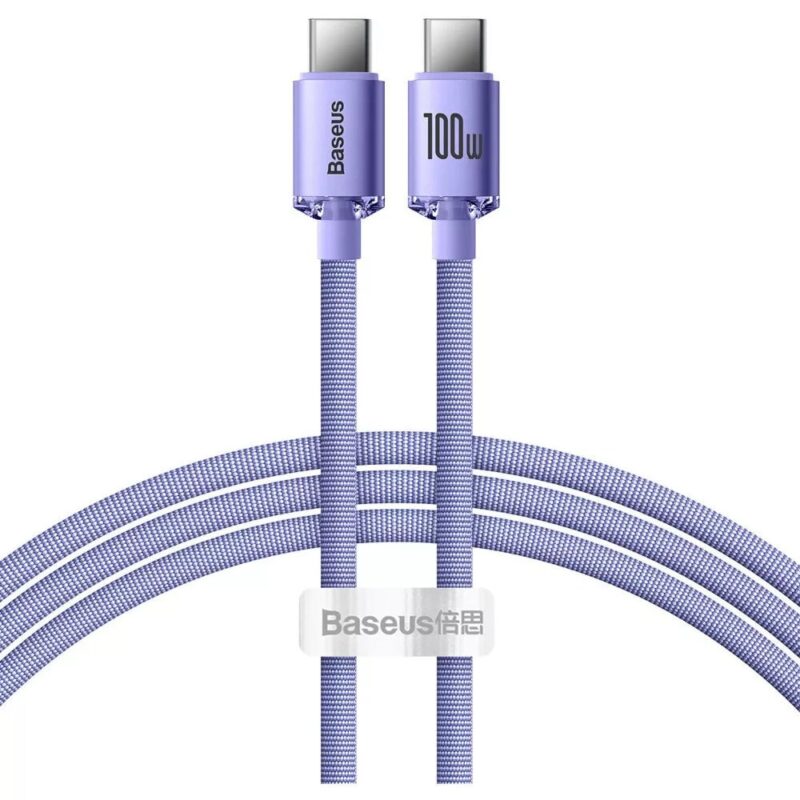 Кабел Baseus Crystal Shine CAJY000605, от USB-C(м) към USB-C(м), 1.2m, 100W, лилав Намаления и отстъпки ЧеренПетък 3