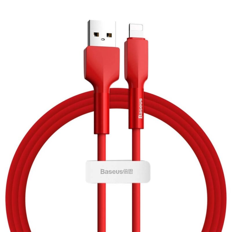 Кабел Baseus Silica Gel Lightning USB Cable (CALGJ-09), от USB A(м) към Lightning(м), 1m, 12W, червен Намаления и отстъпки ЧеренПетък 3