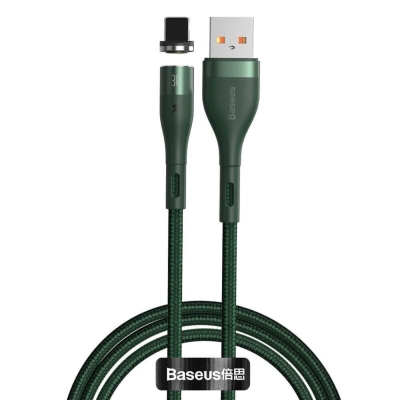 Кабел Baseus Zinc Magnetic USB Lightning Cable (CALXC-K06), от USB A(м) към магнитен Lightning(м), 1m, 12W, зелен Намаления и отстъпки ЧеренПетък 3