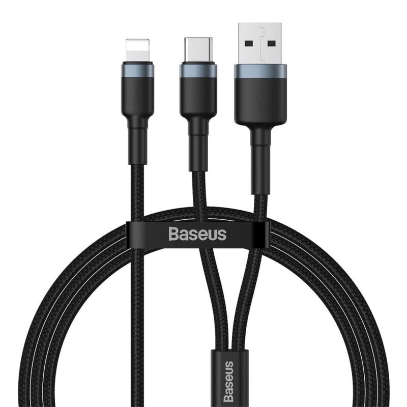 Кабел Baseus Cafule USB + USB-C to Lightning Cable PD 18W (CATKLF-ELG1), от USB A(м), USB C(м) към Lightning(м), 1.2m, 18W, черен Намаления и отстъпки ЧеренПетък 3