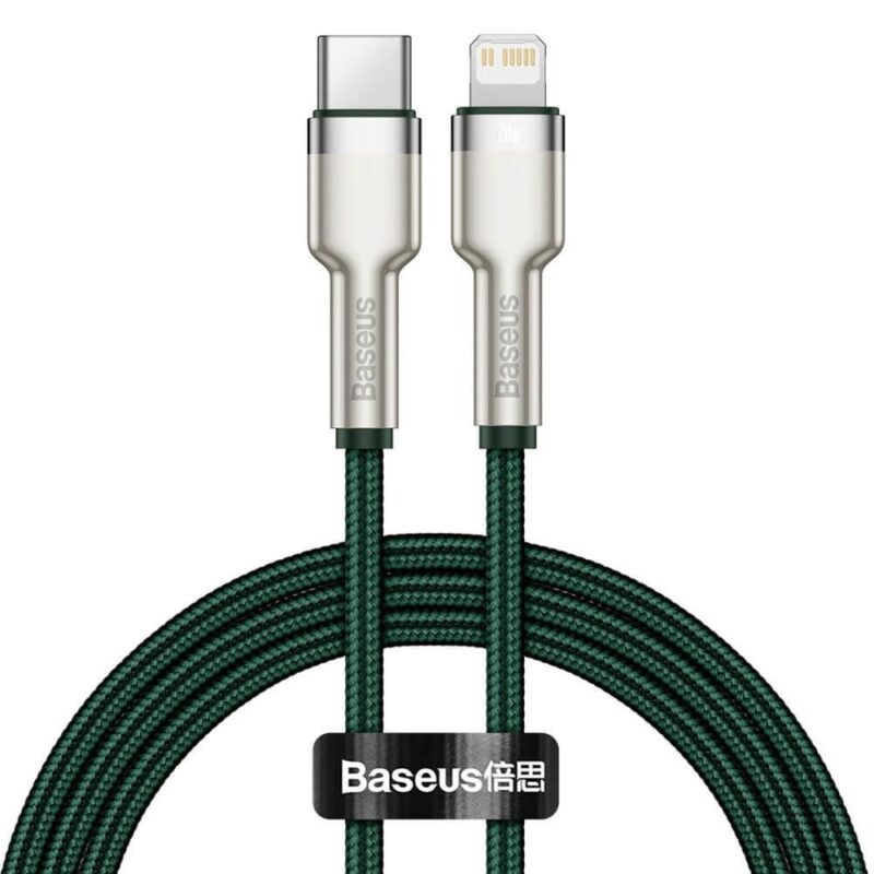 Кабел Baseus Cafule Metal Series USB-C to Lightning Cable (CATLJK-A01), от USB C(м) към Lightning(м), 1m, 20W, зелен Намаления и отстъпки ЧеренПетък 3