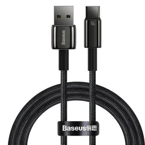 Кабел Baseus Tungsten Gold (CAWJ000101), от USB-A(м) към USB-C(м), 2m, 100W, черен