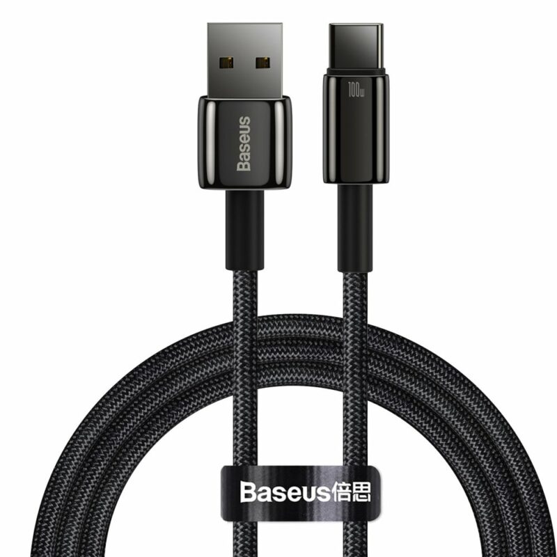 Кабел Baseus Tungsten Gold (CAWJ000101), от USB-A(м) към USB-C(м), 2m, 100W, черен Намаления и отстъпки ЧеренПетък 3