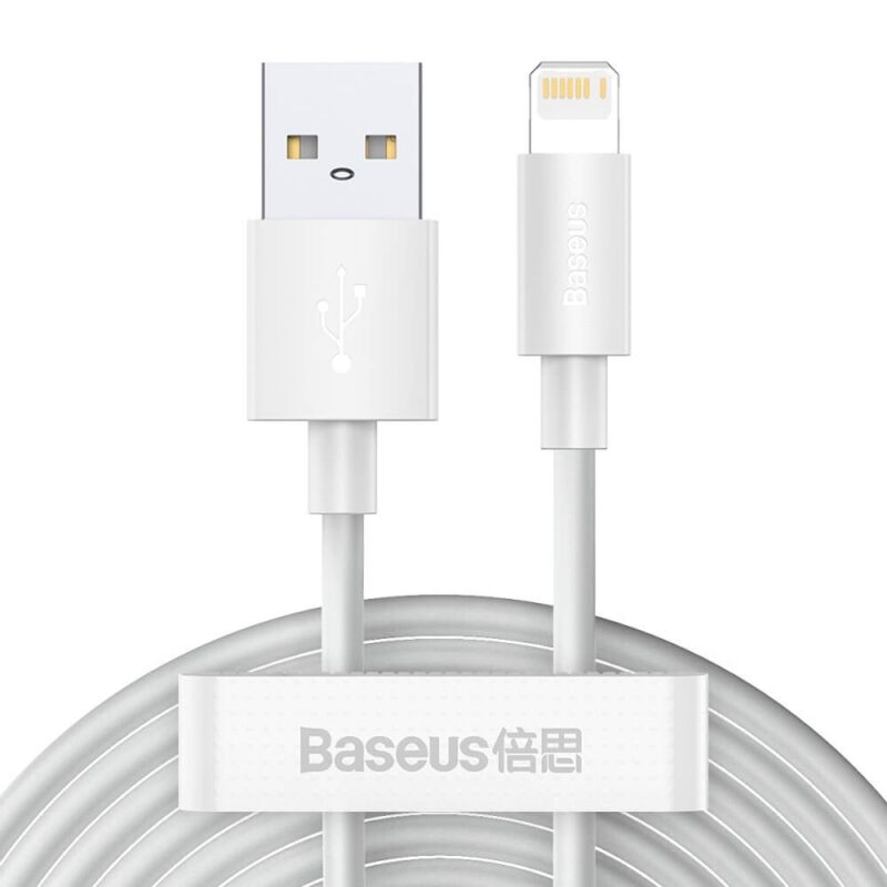 Кабел Baseus Simple Wisdom Data Cable Kit USB to Lightning (TZCALZJ-02), от USB A(м) към Lightning(м), 1.5m, 40W, бял, 2 бр. Намаления и отстъпки ЧеренПетък 3