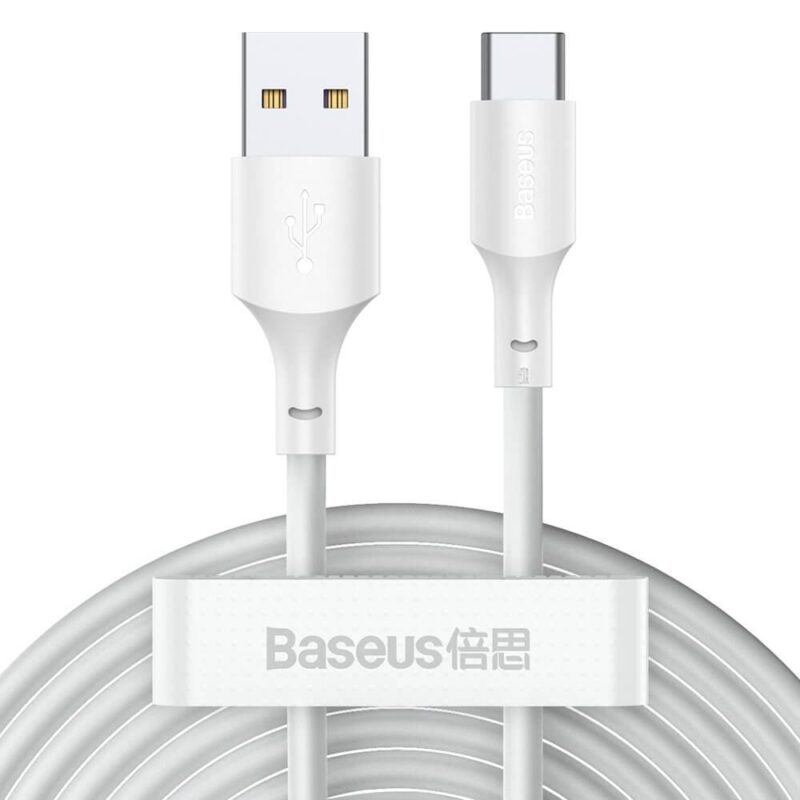 Кабел Baseus Simple Wisdom USB-C Cable (TZCATZJ-02), от USB A(м) към USB C(м), 1.5m, 40W, бял, 2 бр. Намаления и отстъпки ЧеренПетък 3
