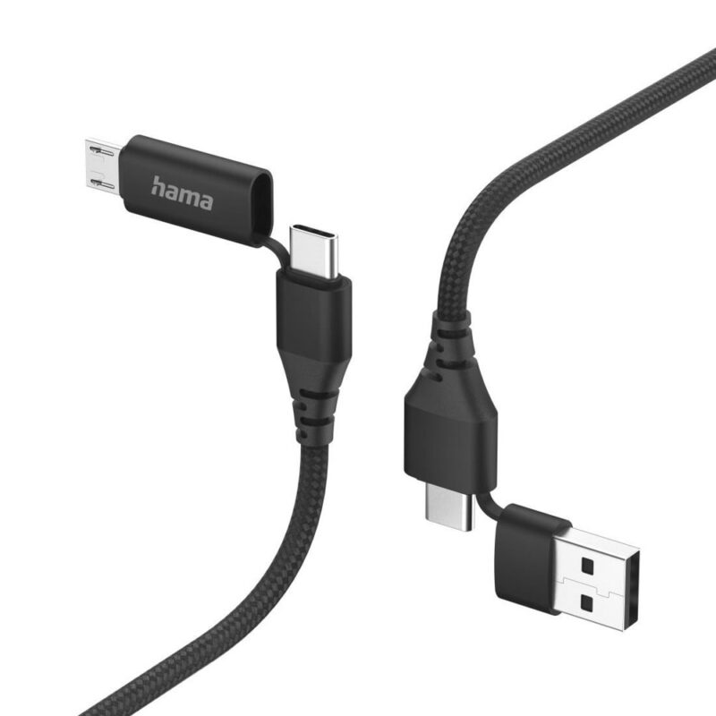 Кабел HAMA 201537, от USB-C/USB-A(м) към USB-C/Micro-USB(м), 1.5m, черен Намаления и отстъпки ЧеренПетък 3