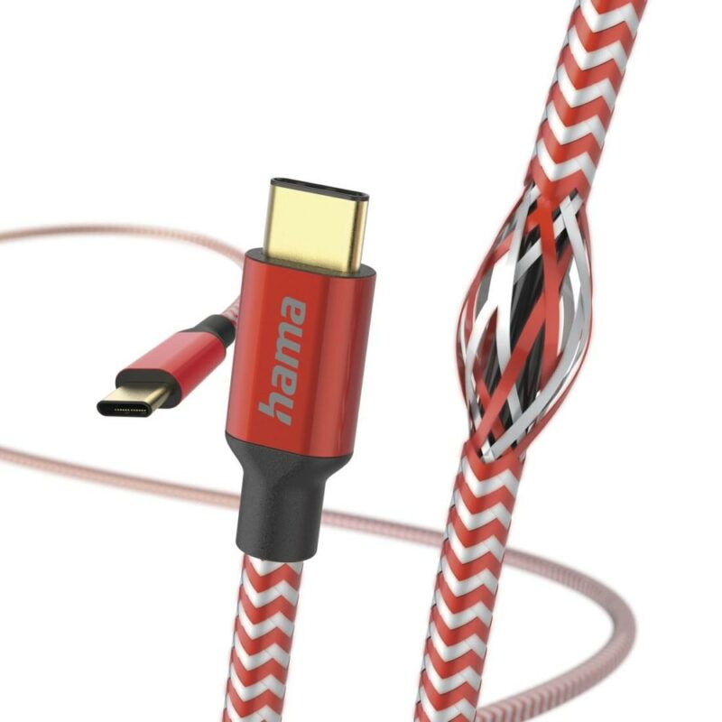 Кабел HAMA Reflective 201560, от USB-C(м) към USB-C(м), 1.5m, червен, екраниран, червен Намаления и отстъпки ЧеренПетък 3
