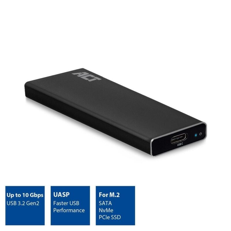 Кутия ACT AC1605, за M.2 (2230/2242/2260/2280) SSD, NVMe/SATA, USB-C 3.1 Gen2, черен Намаления и отстъпки ЧеренПетък 3