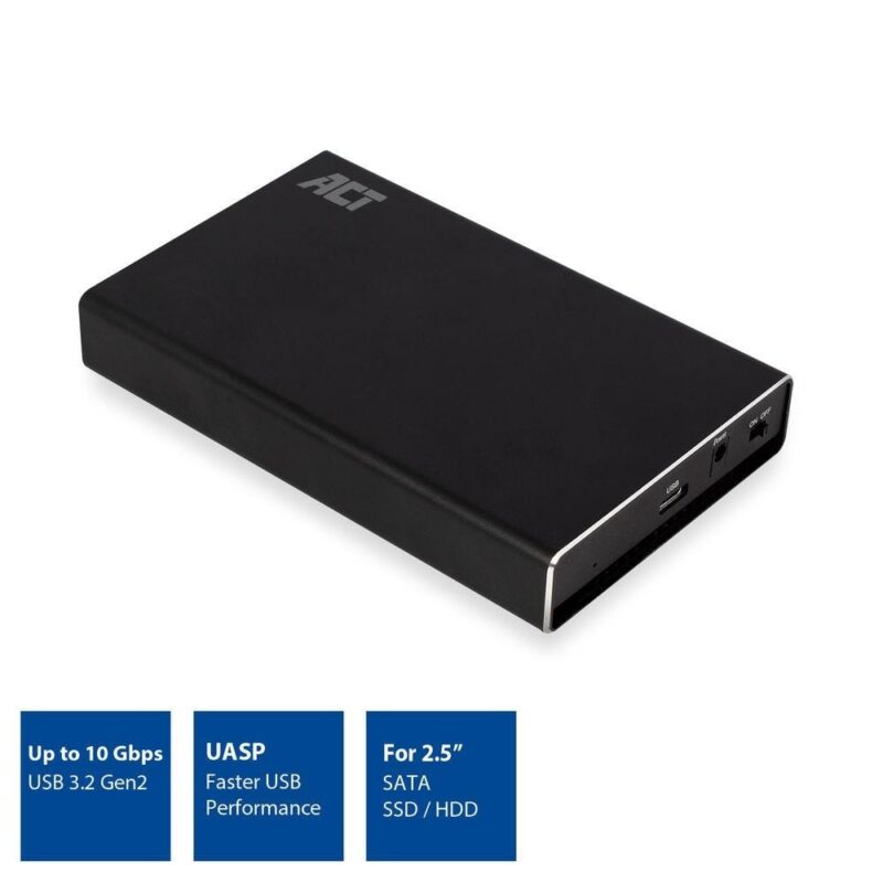 Кутия 2.5″ (6.35 cm), ACT AC1220, за HDD/SSD, SATA3, USB 3.1 Gen1 Type C, черна Намаления и отстъпки ЧеренПетък 3