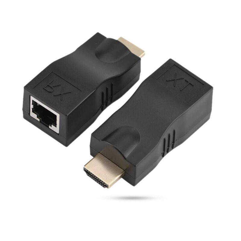 Преходник (Разопакован продукт), от HDMI(м) към 2x RJ45(ж) през LAN кабел Cat 5e/6, до 30м, HDMI 1.4, Full HD Намаления и отстъпки ЧеренПетък 3