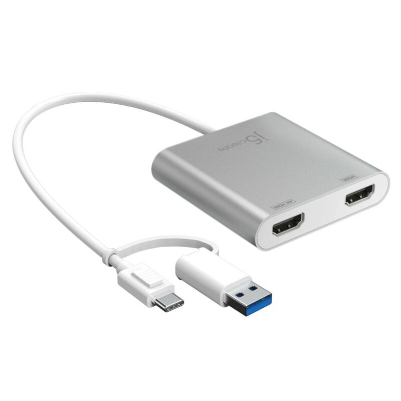 Адаптер j5create JCA365, от USB-A(м)/USB-C(м) към 2x HDMI(ж), сив, 4K@30Hz Намаления и отстъпки ЧеренПетък 3