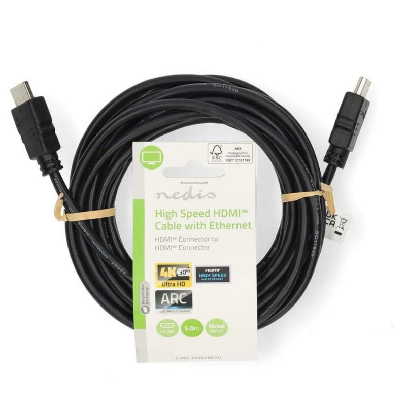 Кабел Nedis CVGL34002BK50, от HDMI(м) към HDMI(м), 5m, черен, 4K@30Hz Намаления и отстъпки ЧеренПетък 3
