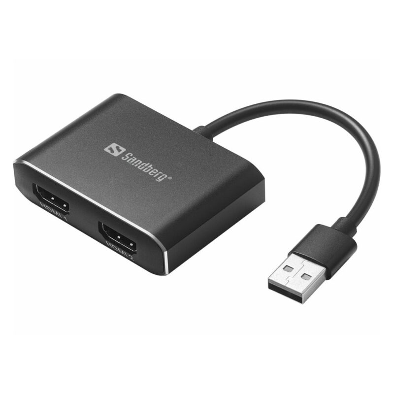 Преходник Sandberg 134-35, от USB-A(м) към 2x HDMI(ж), черен Намаления и отстъпки ЧеренПетък 3