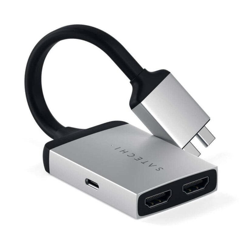 Адаптер Satechi USB-C to Dual HDMI 4K Adapter (ST-TCDHAS), 2x USB-C(м) към 2x HDMI(ж), 4K@60Hz, сребрист Намаления и отстъпки ЧеренПетък 3