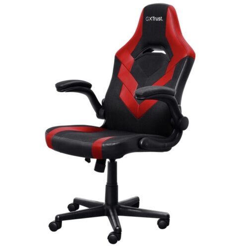 Геймърски стол Trust GXT703 Riye, до 140кг, изкуствена кожа, газов амортисьор клас 4, коригиране на височината, червен