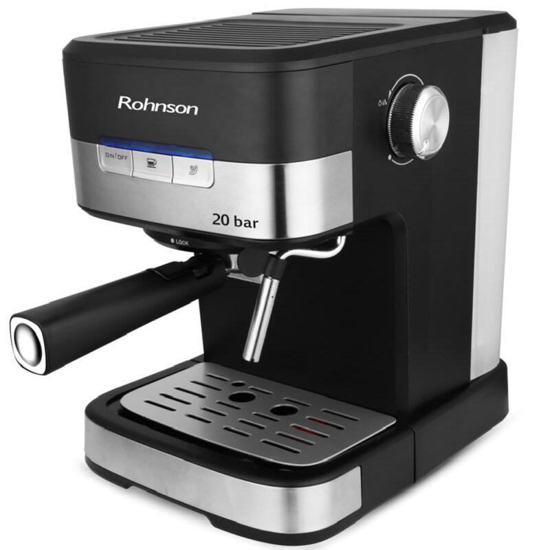 Кафемашина еспресо Rohnson R-990, 850W, 20 bar, двоен филтър, дюза за капучино, черна Намаления и отстъпки ЧеренПетък 3