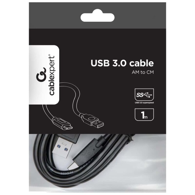 Кабел Gembird CCP-USB3-AMCM-1M, от USB-A 3.0(м) към USB-C(м), 1m, черен Намаления и отстъпки ЧеренПетък 3