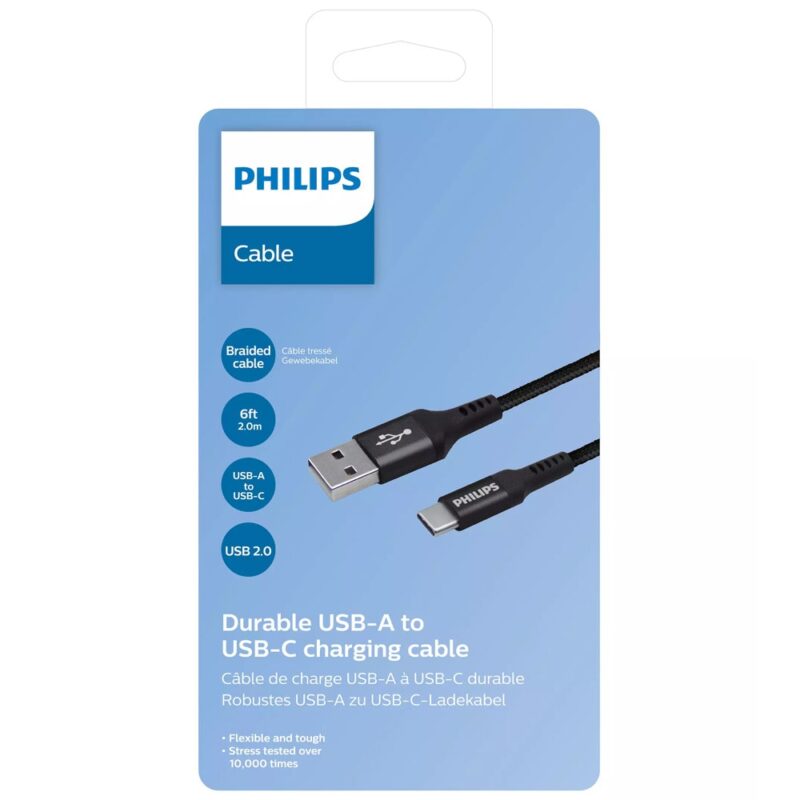 Кабел Philips DLC5206A/00, от USB A(м) към USB C(м), 2m, черен Намаления и отстъпки ЧеренПетък 3