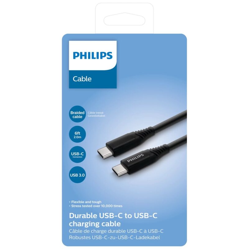 Кабел Philips DLC5206C/00, от USB C(м) към USB C(м), 2m, черен Намаления и отстъпки ЧеренПетък 3