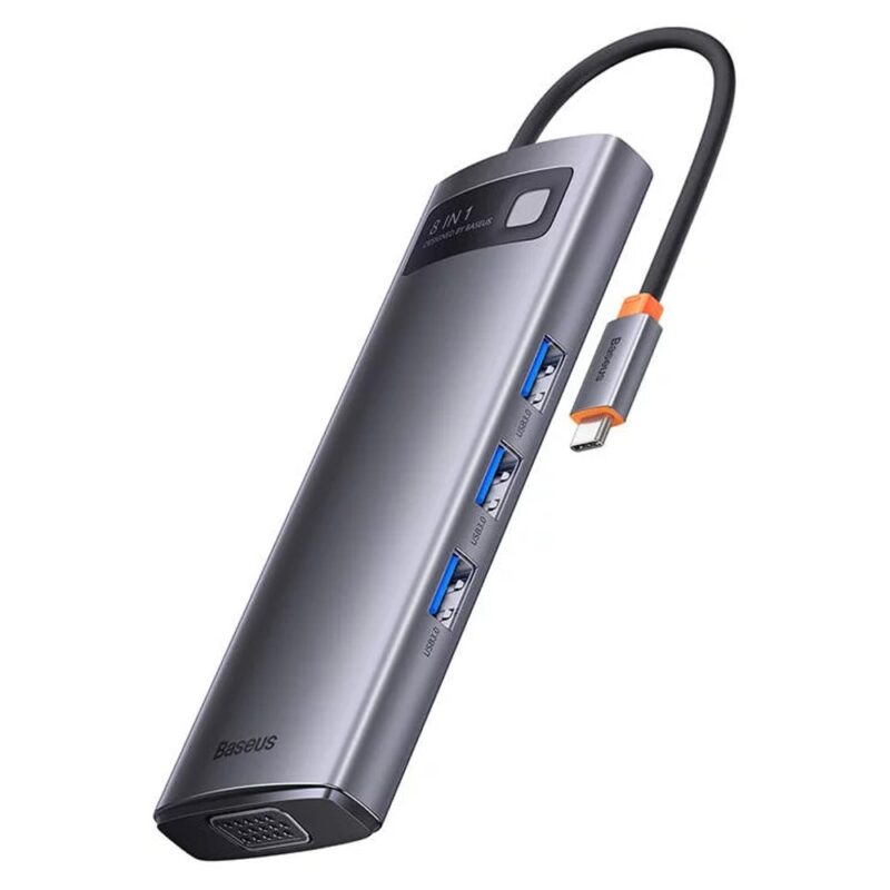 Докинг станция Baseus WKWG050013, от USB-C към 1x USB-C (PD), 3x USB-A, 1x HDMI, 1x VGA, 1x SD четец, 1x MicroSD четец, сива Намаления и отстъпки ЧеренПетък 3