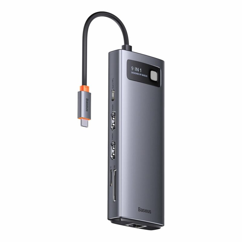 Докинг станция Baseus WKWG060013, от USB C към 1x USB C(PD), 3x USB A, 2x HDMI, 1x RJ45, 1x SD/MicroSD четец, сив Намаления и отстъпки ЧеренПетък 3