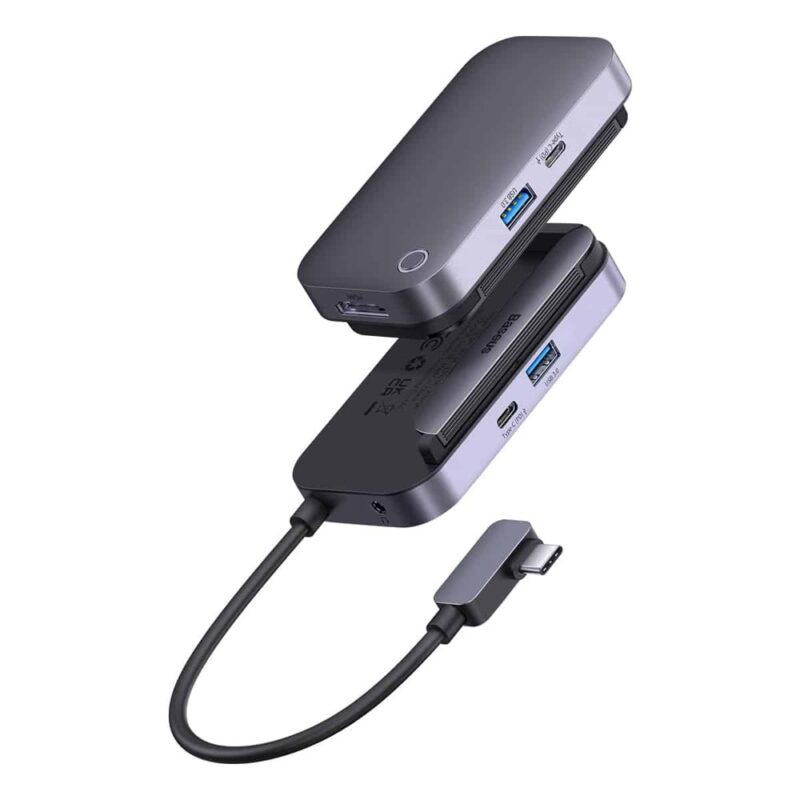 Докинг станция Baseus PadJoy Series Hub, от USB C към 1x USB A, 1x USB C (PD), 1x HDMI, 1x 3.5 мм жак, сива Намаления и отстъпки ЧеренПетък 3