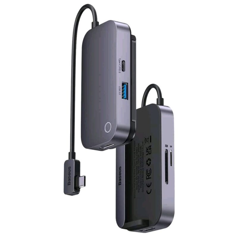 Докинг станция Baseus PadJoy Series (WKWJ000113), от USB-C към 1x USB-A, 1x USB-C (PD), 1x HDMI, 1x 3.5mm Jack, 1x SD четец, сива Намаления и отстъпки ЧеренПетък 3