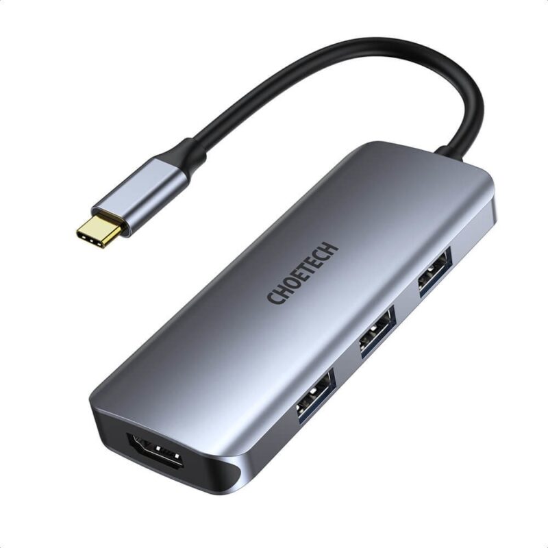 Докинг станция Choetech 7-in-1 USB-C Hub (HUB-M19), от USB C към 1x USB C(PD), 1x USB C, 3x USB A, 1x HDMI, 1x SD/MicroSD четец, сребриста Намаления и отстъпки ЧеренПетък 3