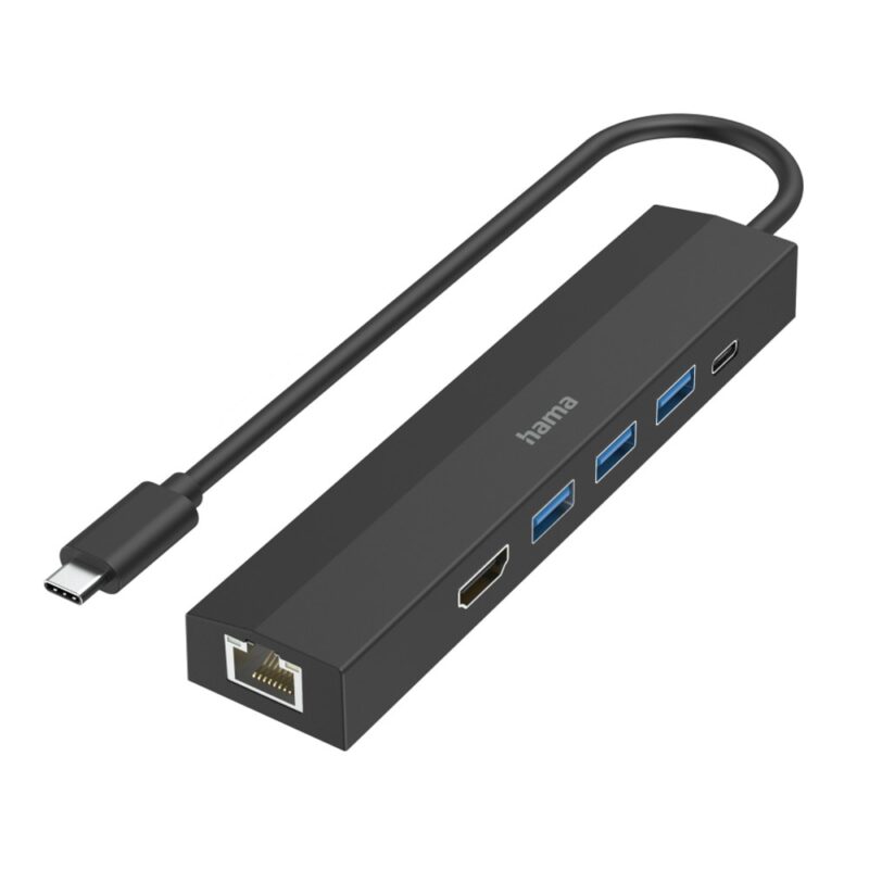 Докинг станция Hama 200144, от USB-C към 1x USB-C, 3x USB-A, 1x HDMI, 1x RJ45, черна Намаления и отстъпки ЧеренПетък 3