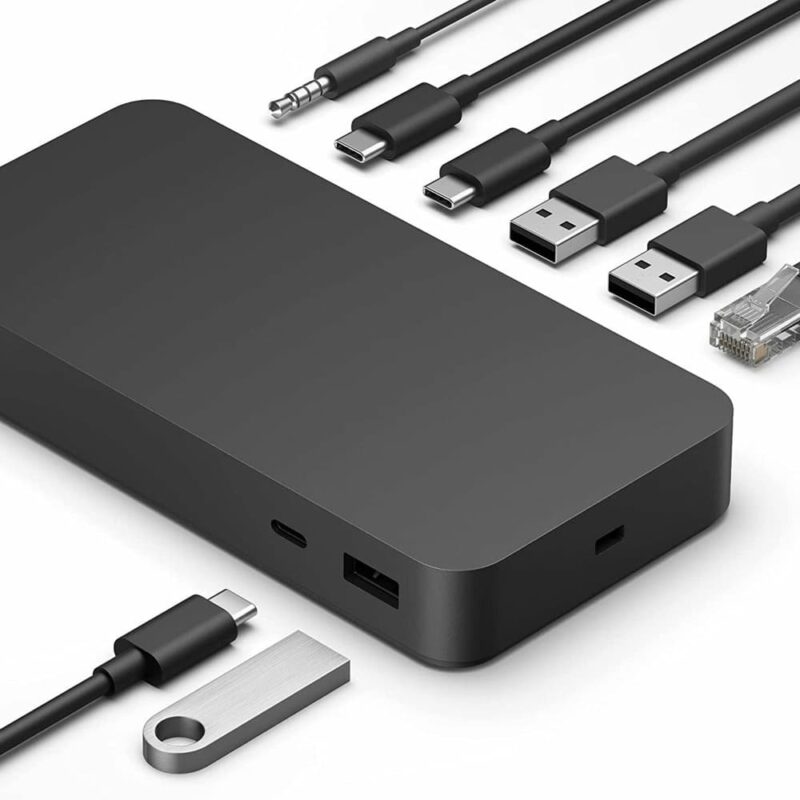 Докинг станция Microsoft Surface, от USB Type-C към 3x USB-A, 3x USB Type-C (Thunderbolt 4), 1x RJ45 (2.5Gb/s), 1x 3.5mm жак, черна Намаления и отстъпки ЧеренПетък 3
