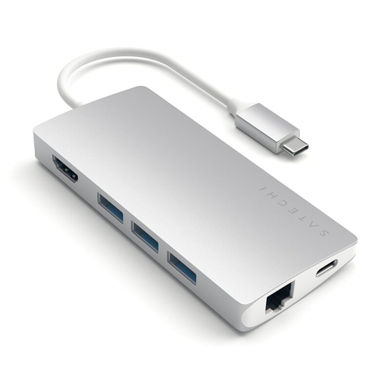 Докинг станция Satechi USB-C Aluminum Multiport 4K Adapter v2 (ST-TCMA2S), от USB C към 1x USB C(PD), 3x USB A, 1x HDMI, 1x SD/MicroSD четец на карти, сива Намаления и отстъпки ЧеренПетък 2