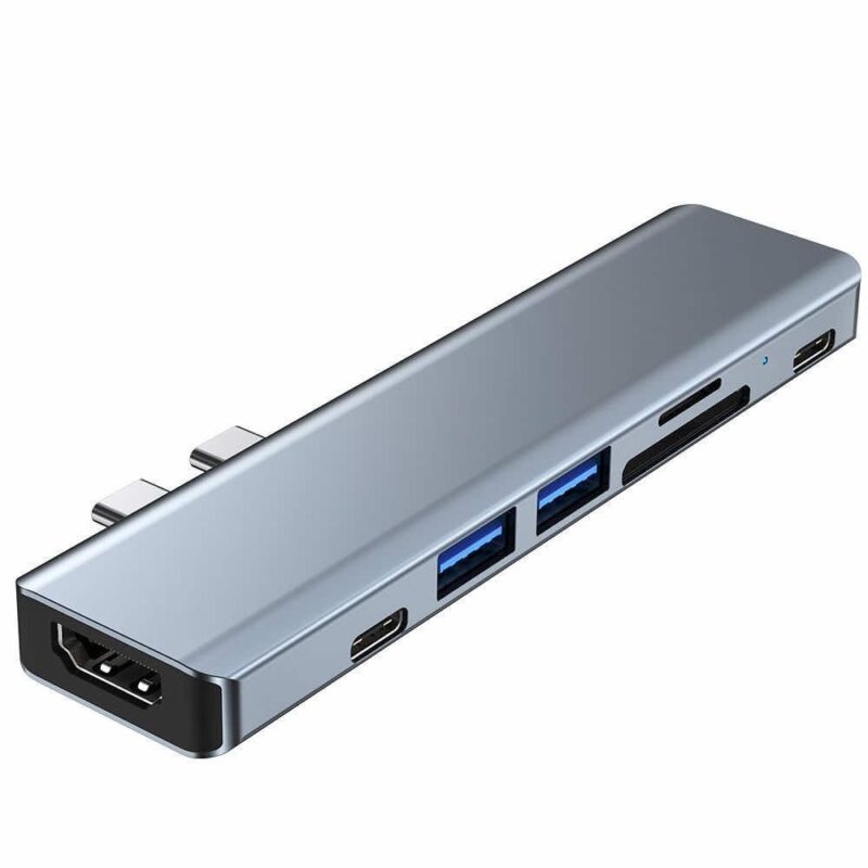 Докинг станция Tech-Protect USB-C Hub 7in1 v5 (THP807GRY)(Разопакован продукт), USB C към 2x USB C, 2x USB A, 1x HDMI, 1x SD/MicroSD четец на карти, тъмносива Намаления и отстъпки ЧеренПетък 3