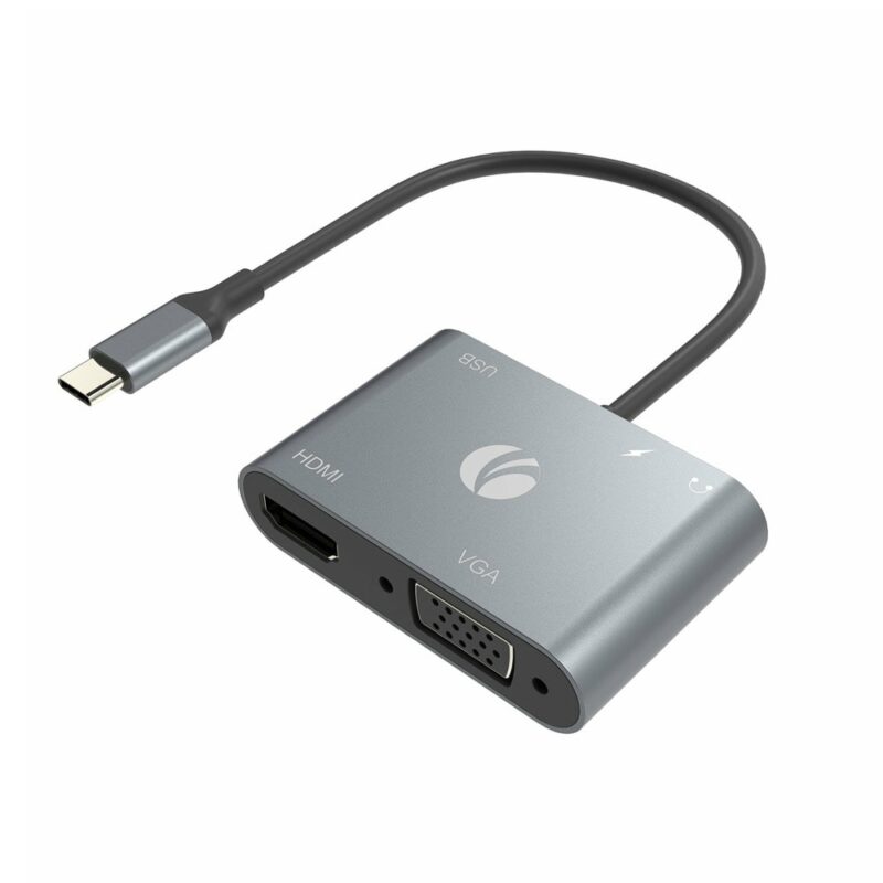 Докинг станция VCom CU4511, от USB-C към 1x USB A, 1x HDMI, 1x VGA, 1x 3.5mm жак, 1x USB-C (PD), сива Намаления и отстъпки ЧеренПетък 3