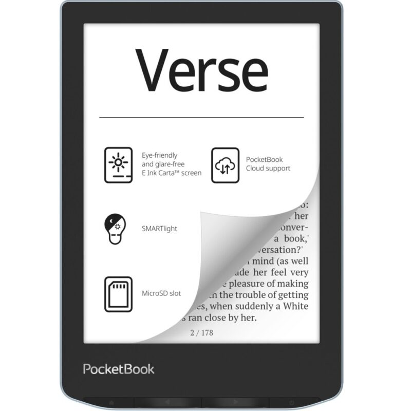 Електронна книга PocketBook Verse Mist Grey, 6″ (15.24cm) E-Ink Carta сензорен екран, Wi-Fi, двуядрен 1.0GHz процесор, USB-C, 512MB RAM, 8GB Flash памет (+microSD слот до 128GB), сива Намаления и отстъпки ЧеренПетък 3