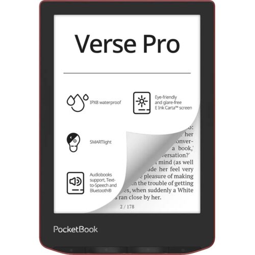 Електронна книга PocketBook Verse Pro Passion Red, 6″ (15.24cm) E-Ink Carta сензорен екран, Wi-Fi, Bluetooth, двуядрен 1.0GHz процесор, USB-C, 512MB RAM, 16GB Flash памет, IPX8 … Намаления и отстъпки ЧеренПетък