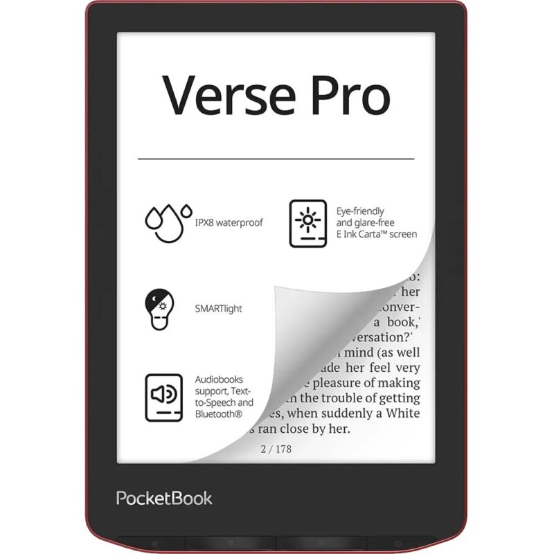 Електронна книга PocketBook Verse Pro Passion Red, 6″ (15.24cm) E-Ink Carta сензорен екран, Wi-Fi, Bluetooth, двуядрен 1.0GHz процесор, USB-C, 512MB RAM, 16GB Flash памет, IPX8 … Намаления и отстъпки ЧеренПетък 2