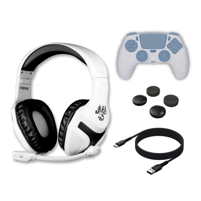Комплект Konix KX-SP-PS5, слушалки, силиконов калъф, гумени тапи и кабел за PlayStation 5 Намаления и отстъпки ЧеренПетък 3