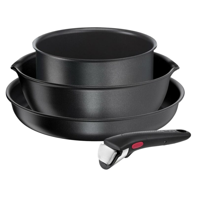 Комплект тигани, касерола и дръжка Tefal L7629453, 4 части, незалепващо покритие, черен Намаления и отстъпки ЧеренПетък 3