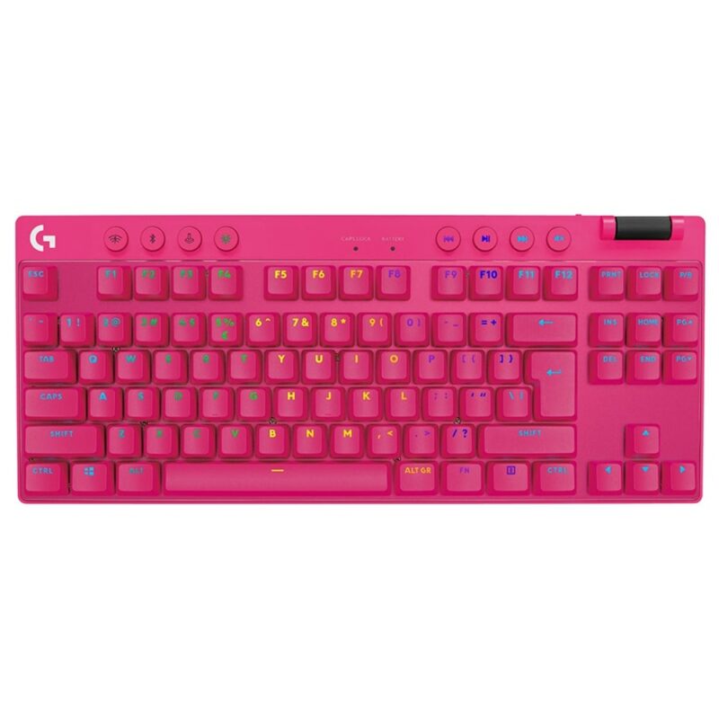 Клавиатура Logitech G Pro X TKL Lightspeed (920-012159), безжична, механична, Tactile суич, гейминг, US International Layout, RGB подсветка, USB, Bluetooth, розова Намаления и отстъпки ЧеренПетък 3