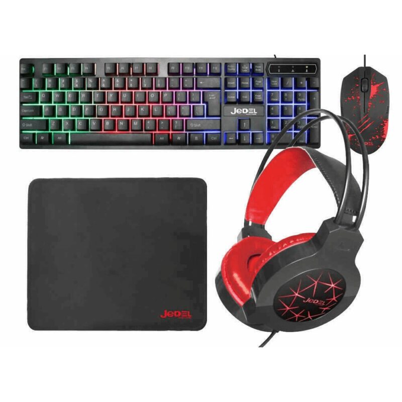 Комплект клавиатура, мишка, слушалки и пад Jedel CP-01, RGB подсветка, 1000 dpi, USB, черни Намаления и отстъпки ЧеренПетък 3