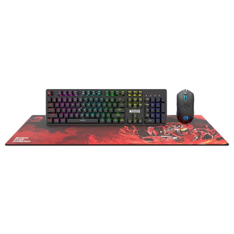 Комплект клавиатура,мишка и пад Marvo CM372, механична, сини суичове, RGB подсветка, 6400dpi, USB, черни Намаления и отстъпки ЧеренПетък 3