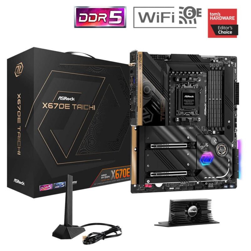 Дънна платка ASRock X670E Taichi, X670E, AM5, DDR5, PCI-E 5.0 (HDMI)(CF), 8x SATA 6Gb/s, 4x M.2, 2x USB 4 Type-C, 1x USB 3.2 Gen2x2 Type-C, Wi-Fi 6E, Bluetooth, 2.5G LAN, E-ATX Намаления и отстъпки ЧеренПетък 3