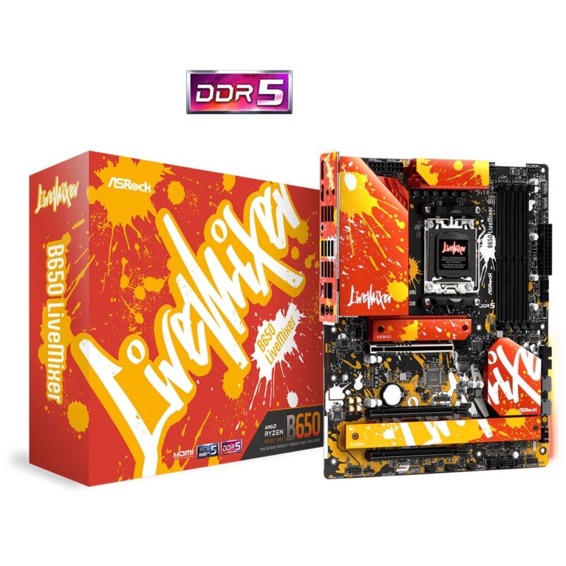 Дънна платка ASRock B650 LiveMixer, B650, AM5, DDR5, PCIe 5.0 (DP&HDMI)(CF), 3x M.2, 2x SATA 6Gb/s, 1x USB 3.2 Gen2 Type-C, 8x USB 3.2 Gen2, Wi-Fi, Bluetooth, E-ATX Намаления и отстъпки ЧеренПетък 3