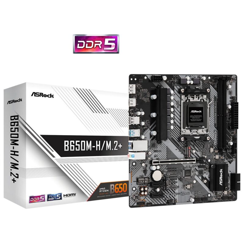 Дънна платка ASRock B650M-H/M.2+, B650, AM5, DDR5, PCIe 4.0 (DP&HDMI), 1x M.2, 4x SATA 6Gb/s, 1x USB 3.2 Gen2 Type-C, 3x USB 3.2 Gen2, Micro ATX Намаления и отстъпки ЧеренПетък 3