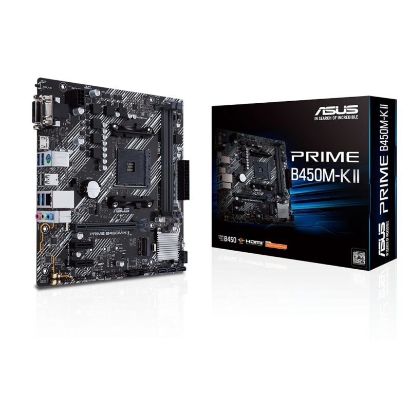 Дънна платка Asus Prime B450M-K II, B450, AM4, DDR4, PCI-E 3.0 (HDMI/DVI/VGA), 4x SATA 6Gb/s, 1x M.2 slot, 4x USB 3.2 Gen 1, mATX Намаления и отстъпки ЧеренПетък 3