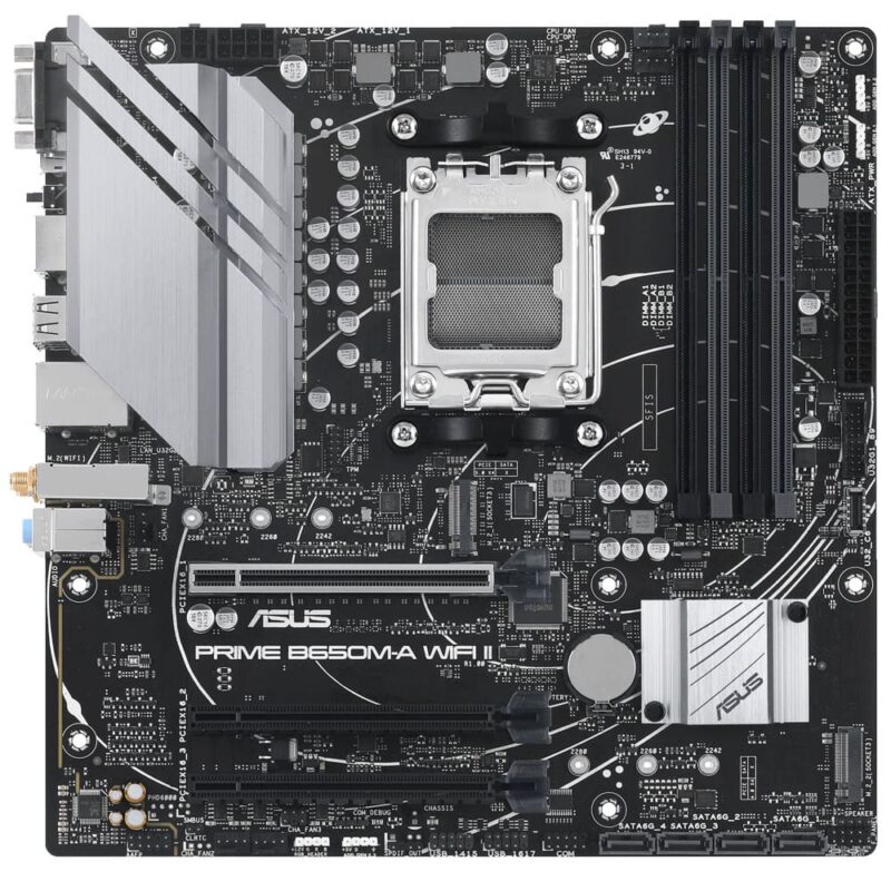 Дънна платка Asus PRIME B650M WI-FI II, B650, AM5, DDR5, PCI-E 4.0, (DP&HDMI&VGA), 4x SATA 6Gb/s, 2x M.2, 1x USB 3.2 Gen1 Type-C, Wi-Fi, Bluetooth, mATX Намаления и отстъпки ЧеренПетък 3