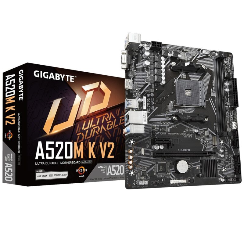 Дънна платка Gigabyte A520M K V2, A520, AM4, DDR4, PCIe 3.0 (VGA/HDMI), 1x M.2, 4x SATA 6Gb/s, 4x USB 3.2 Gen1, MicroATX Намаления и отстъпки ЧеренПетък 3