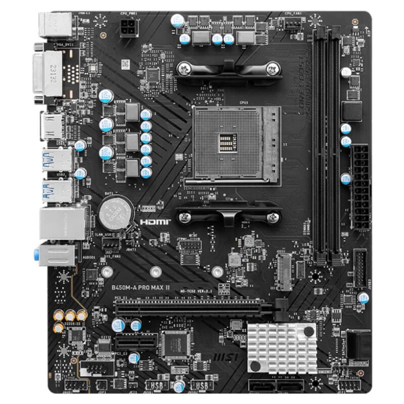 Дънна платка MSI B450M-A PRO MAX II, B450, AM4, PCI-E 3.0 (HDMI&DVI), 4x SATA 6Gb/s, 1x M.2, 1x USB 3.2 Gen 1 5Gbps (Type-A), mATX Намаления и отстъпки ЧеренПетък 3